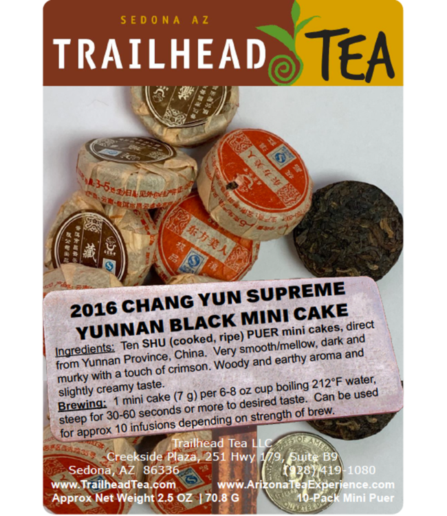 Tea from China 2016 ChangYun Supreme Mini Puer Yunnan Black (COOKED/SHU), Package, 2.5oz, 10cakes