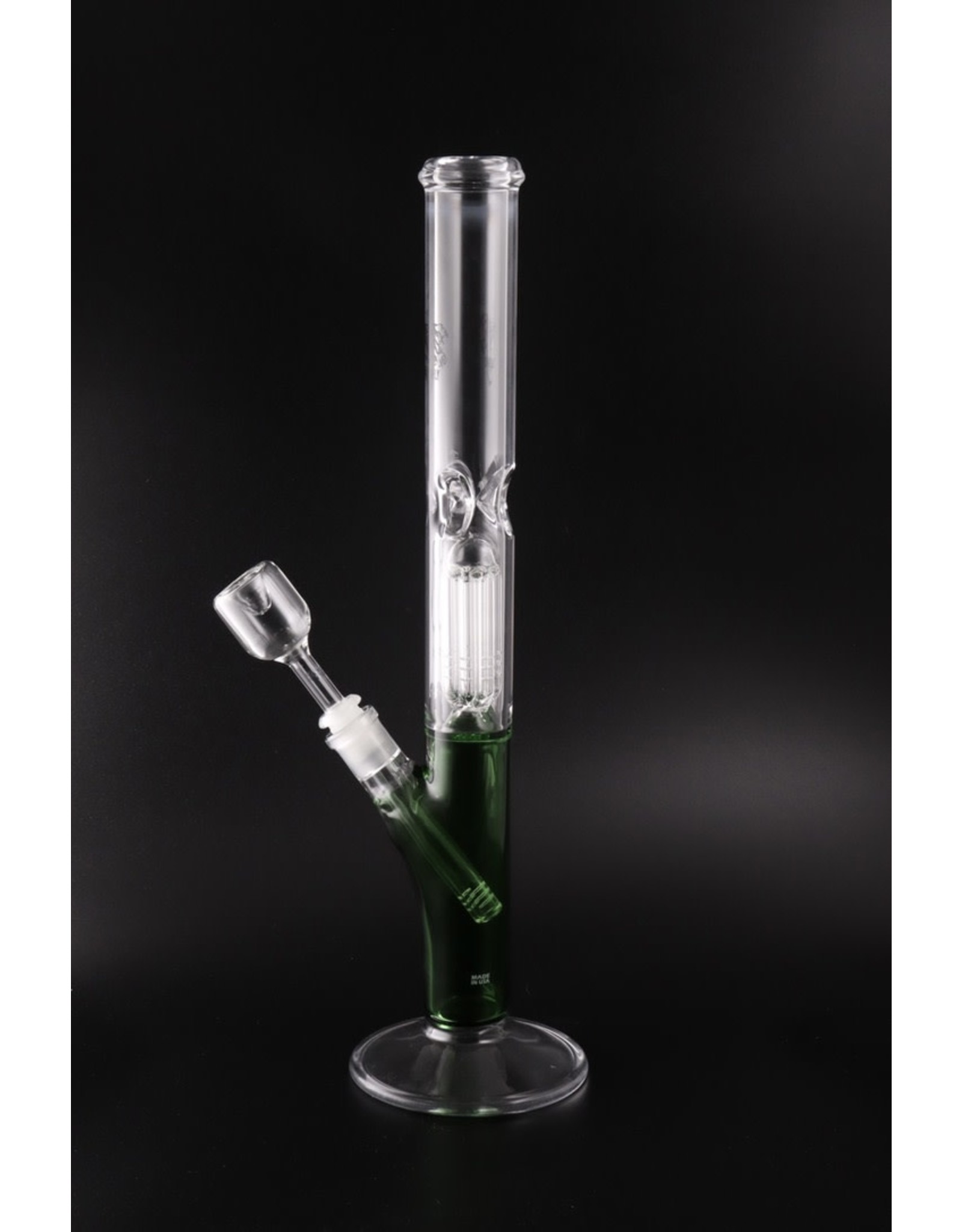 Glowfly Glass 16" 44mm Straight Tube w/Tree Perk, Ice Catch & Color Base Water Pipe - 14mm GonG - 45˚