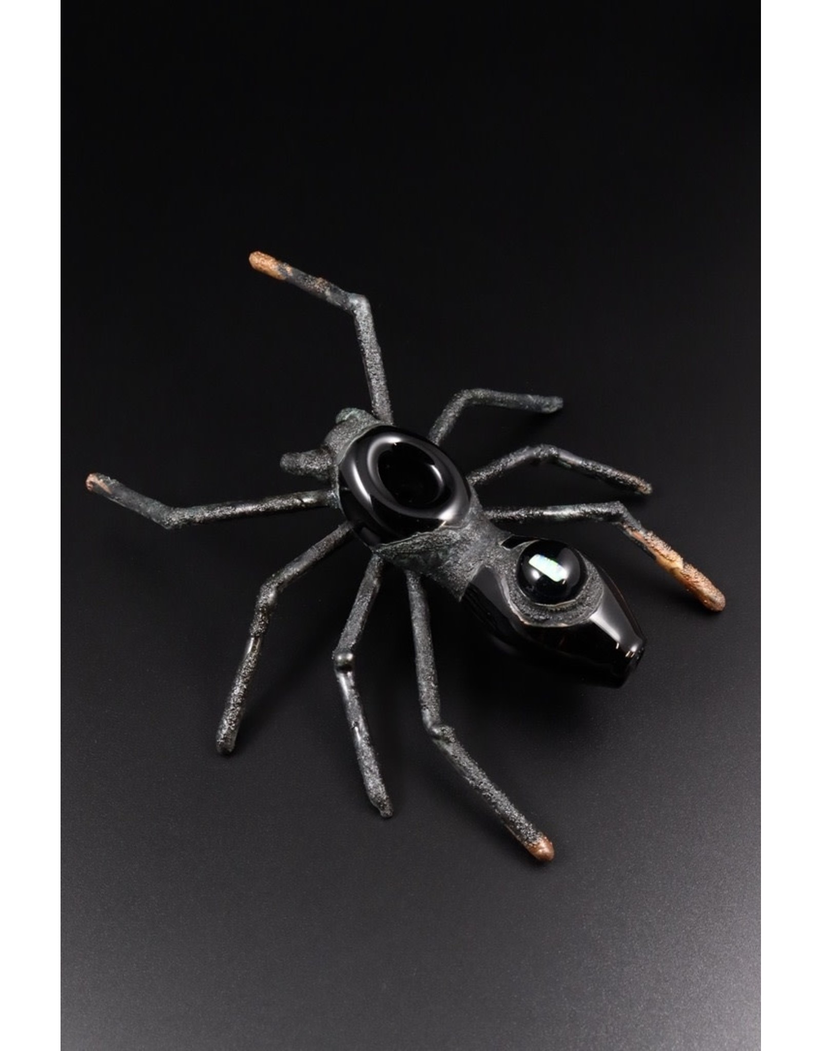 Cherry Glass Black Electroformed Spider Hand Pipe