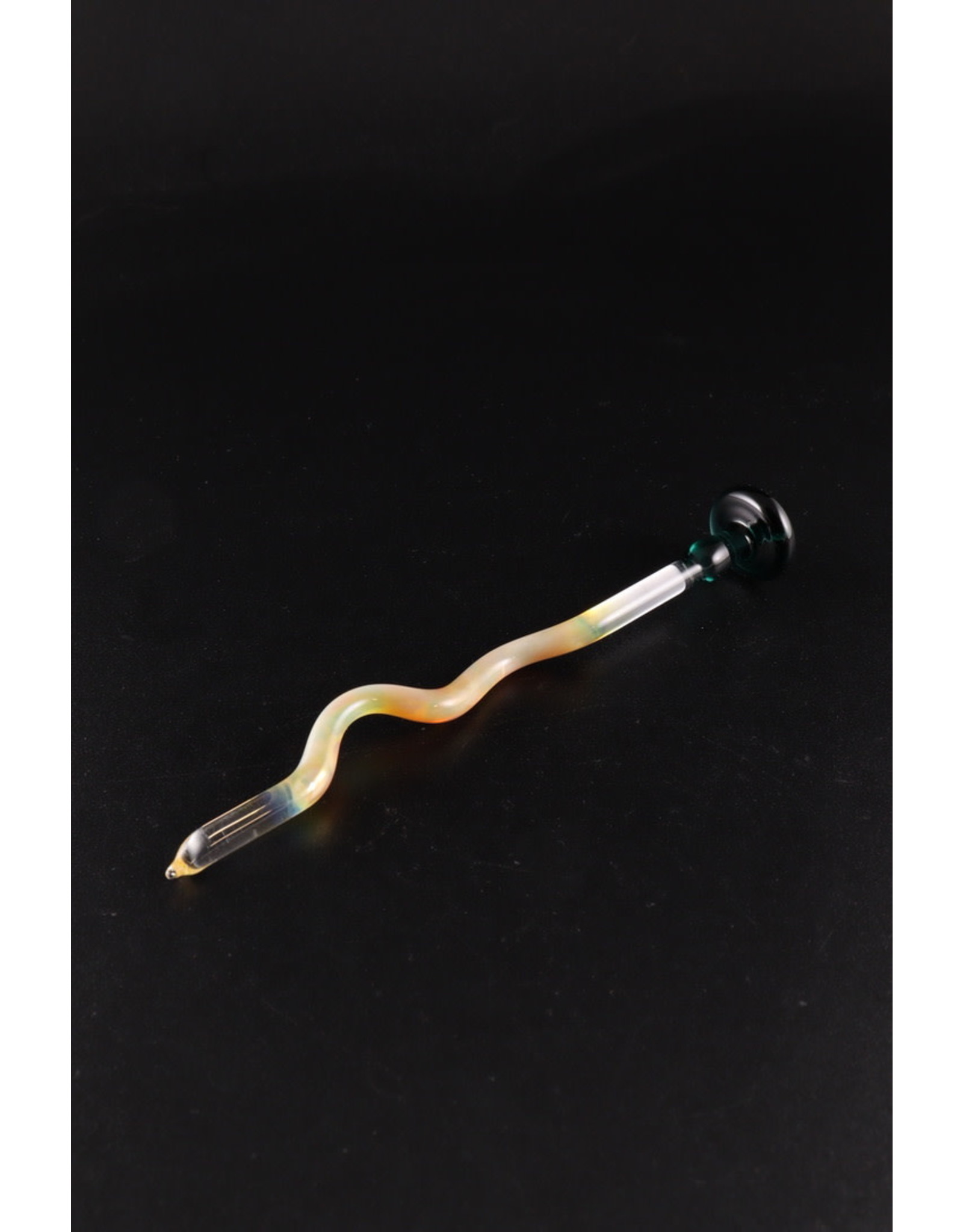 Lil Ben Glass Clear Fumed Bent Dabber Tool w/ Color End Carb Cap