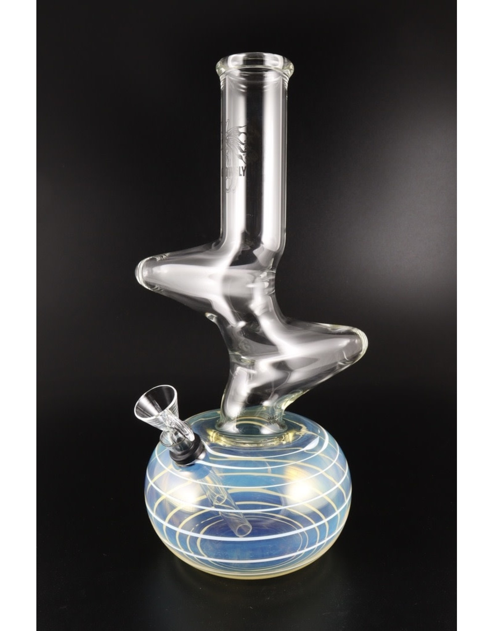 Glowfly Glass 12" 38mm Fumed Double Zong w/Color Wrap Bubble Base Water Pipe - 9mm Pullbowl