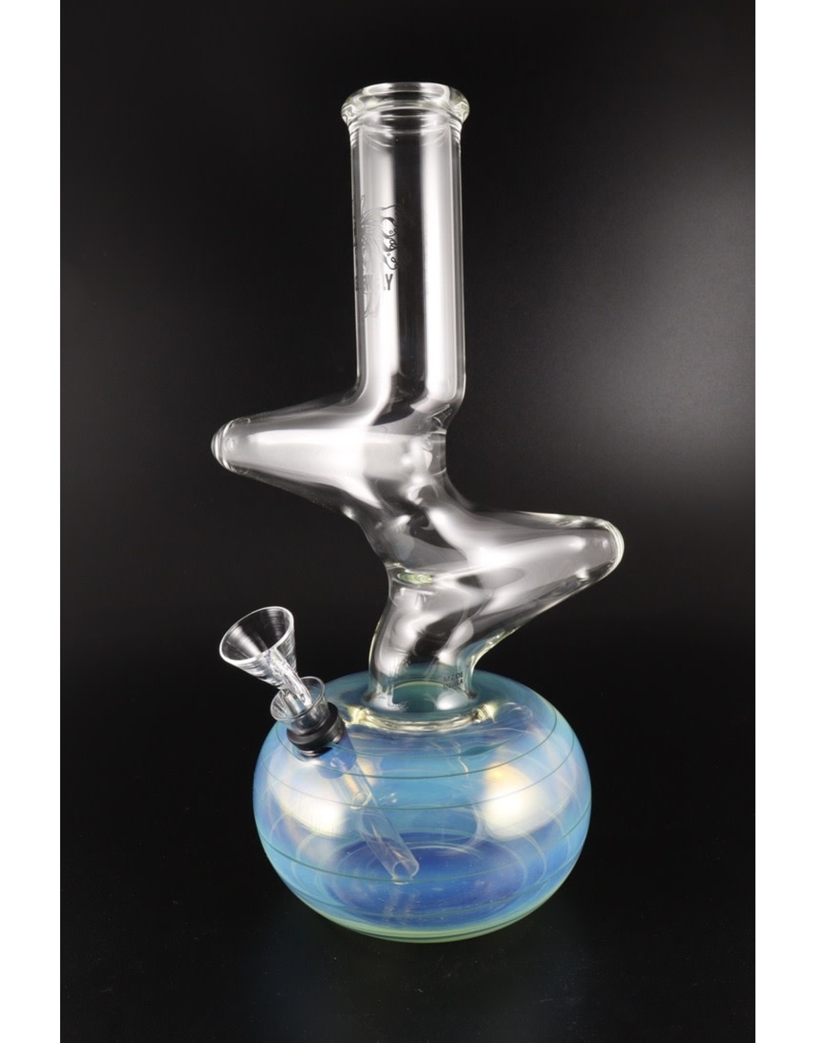 Glowfly Glass 12" 38mm Fumed Double Zong w/Color Wrap Bubble Base Water Pipe - 9mm Pullbowl