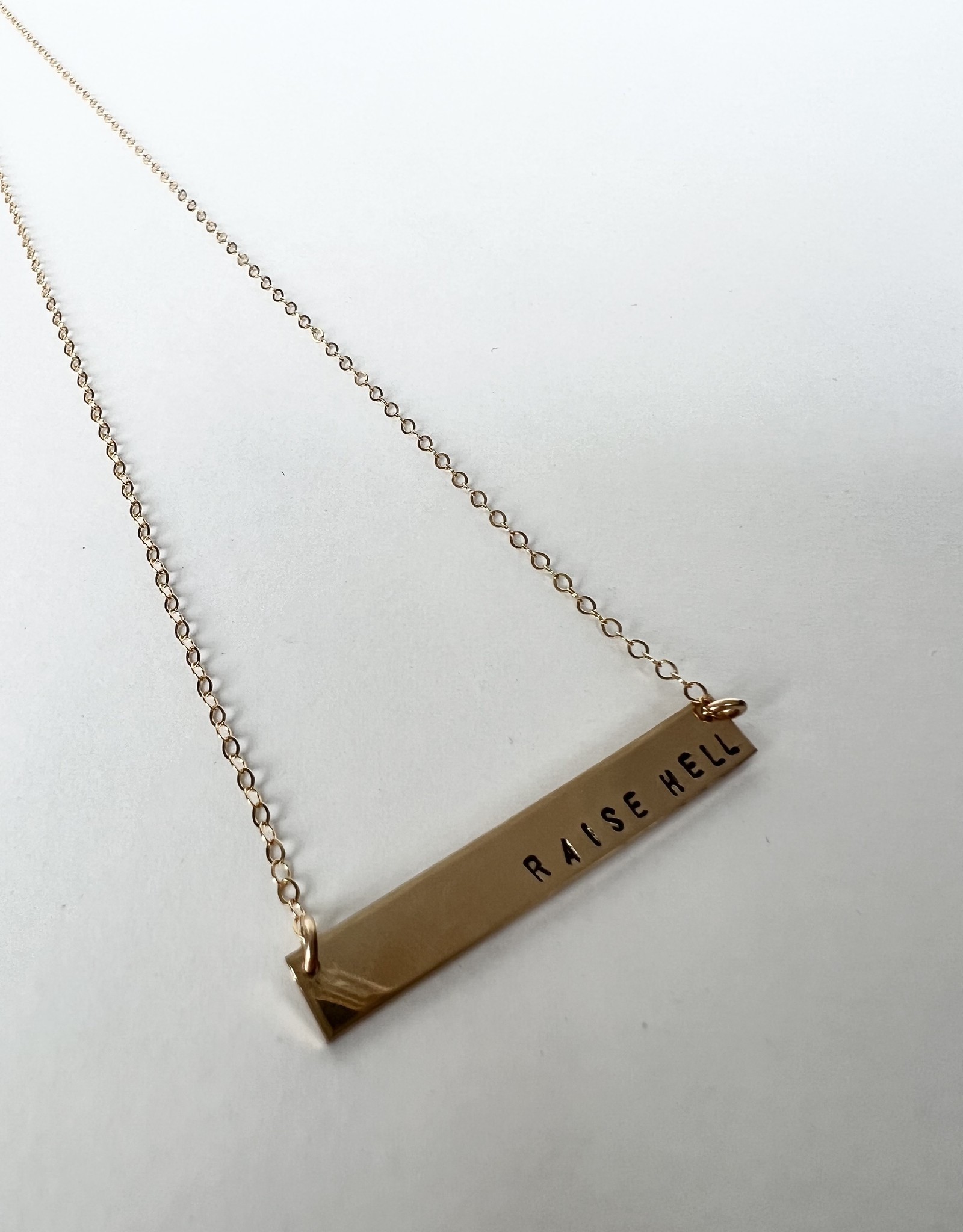 Gold Raise Hell Bar Necklace