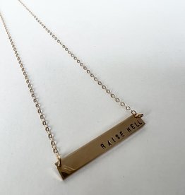 Gold Raise Hell Bar Necklace