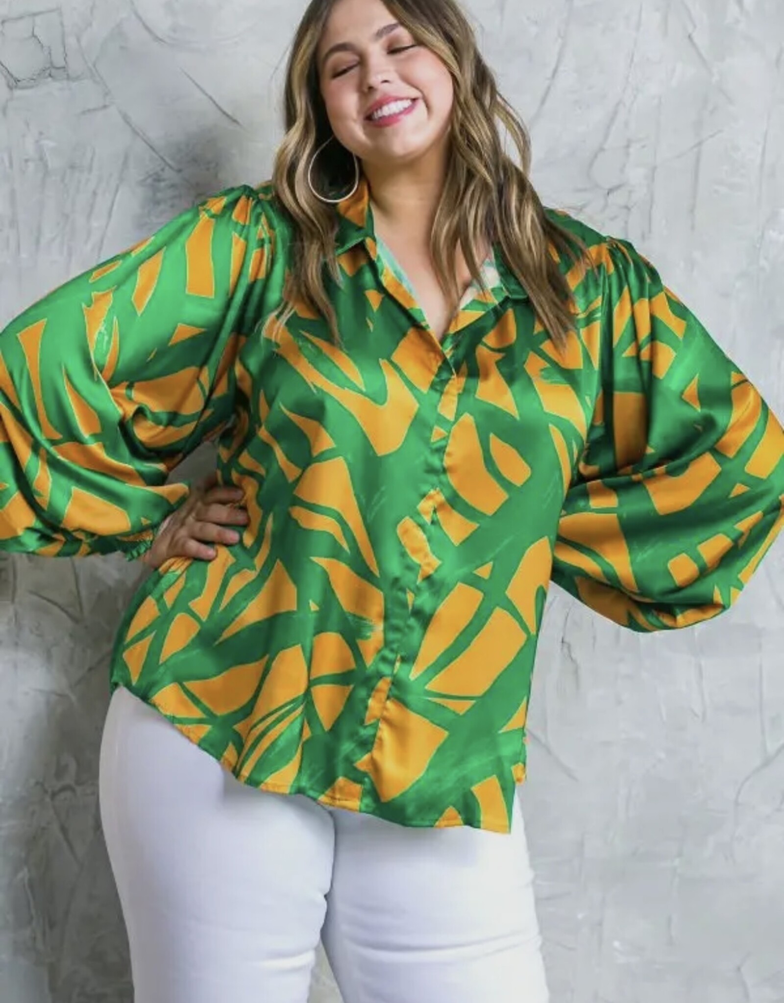 Green & Yellow Abstract Blouse