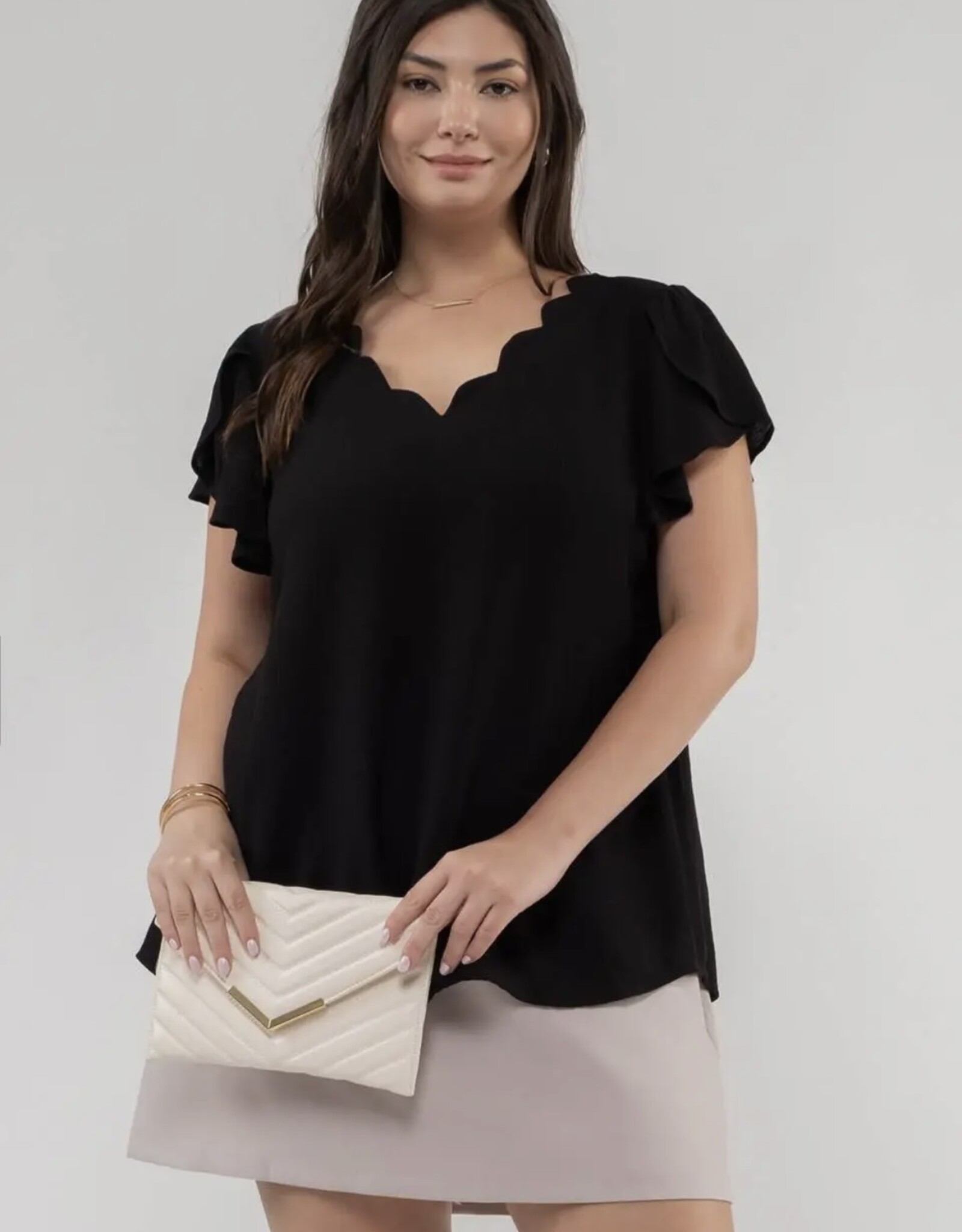 Black Scalloped Blouse