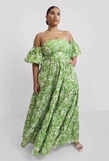 Reddolls Green Off Shoulder Puff Sleeve Dress