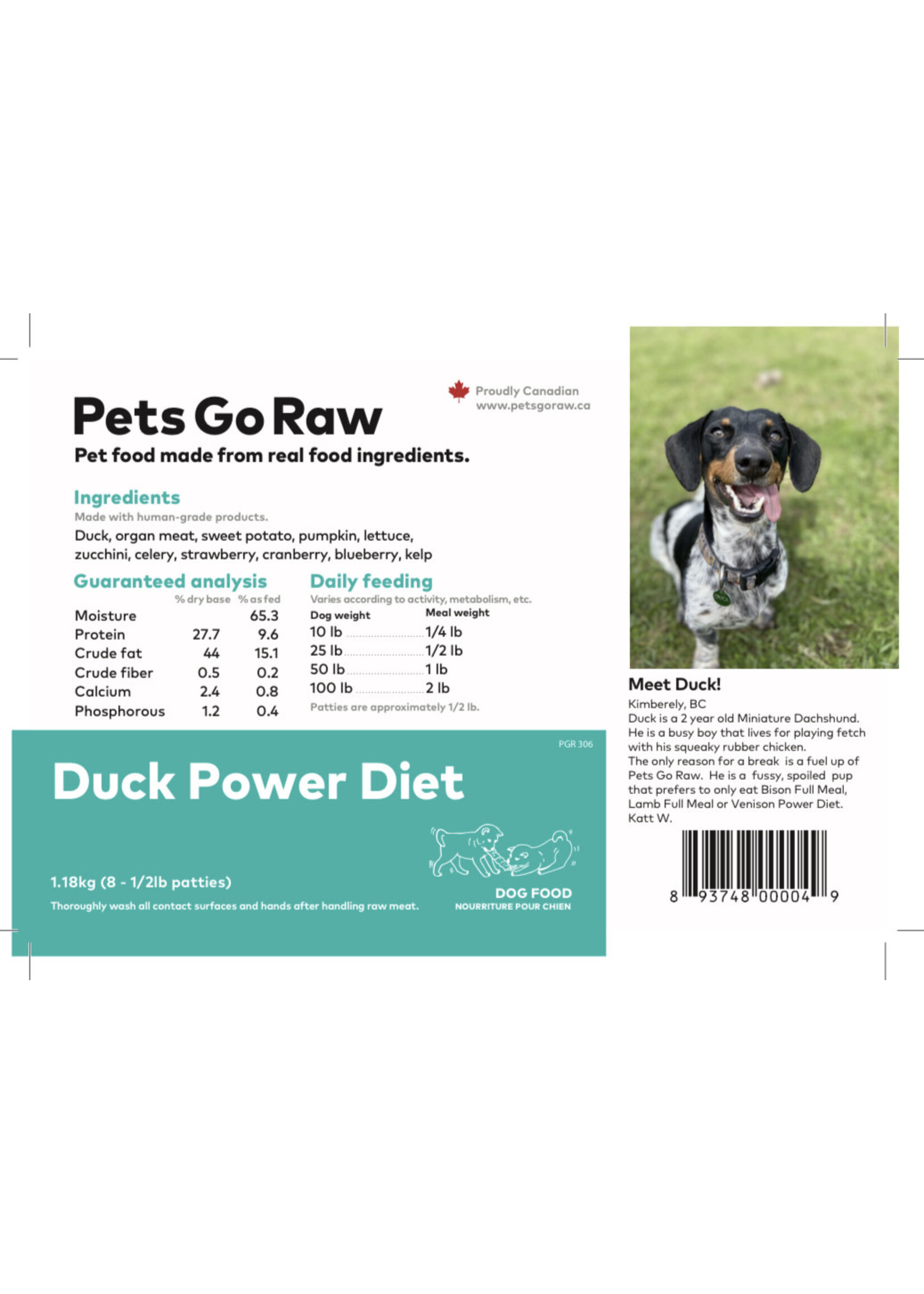 Pets Go Raw Pets Go Raw - Duck Power Diet 4lb