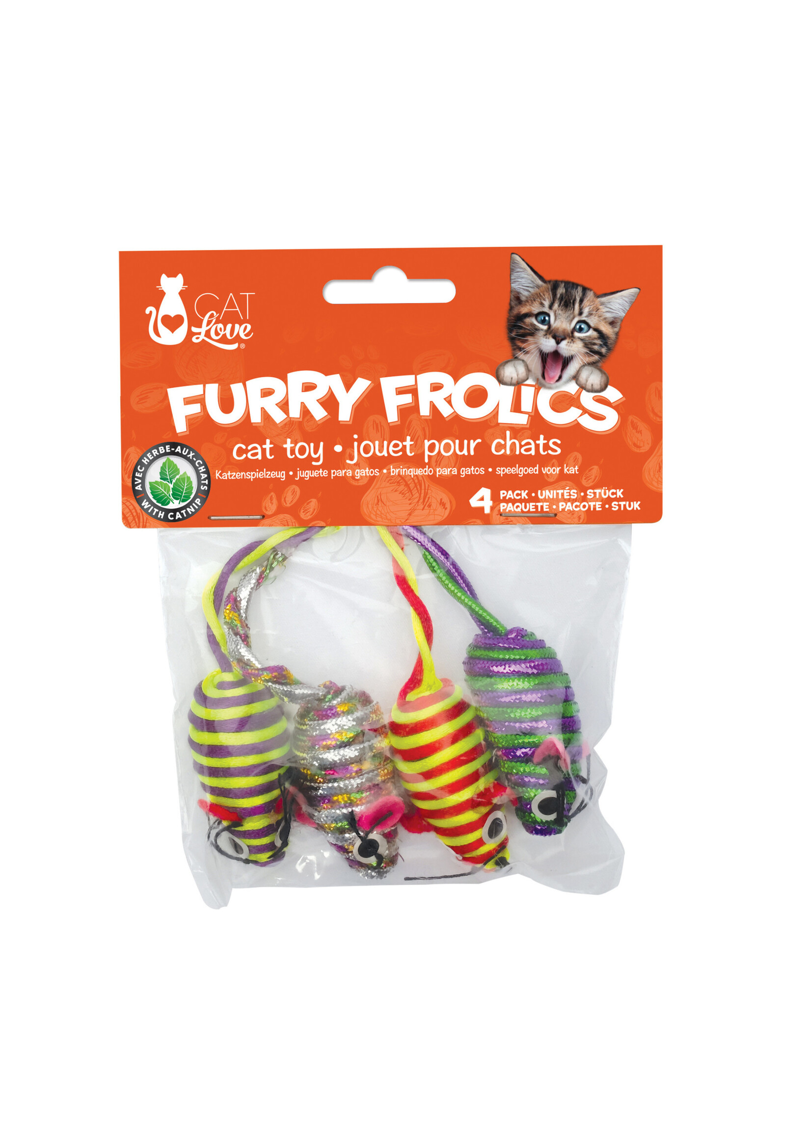 Cat Love Cat Love - Furry Frolics Cat Toy - Glitter Stripe Catnip Mice - 4 pieces