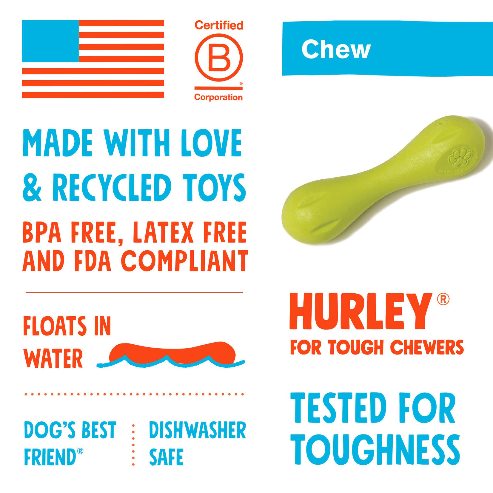 West Paw Zogoflex Mini Aqua Hurley dog toy