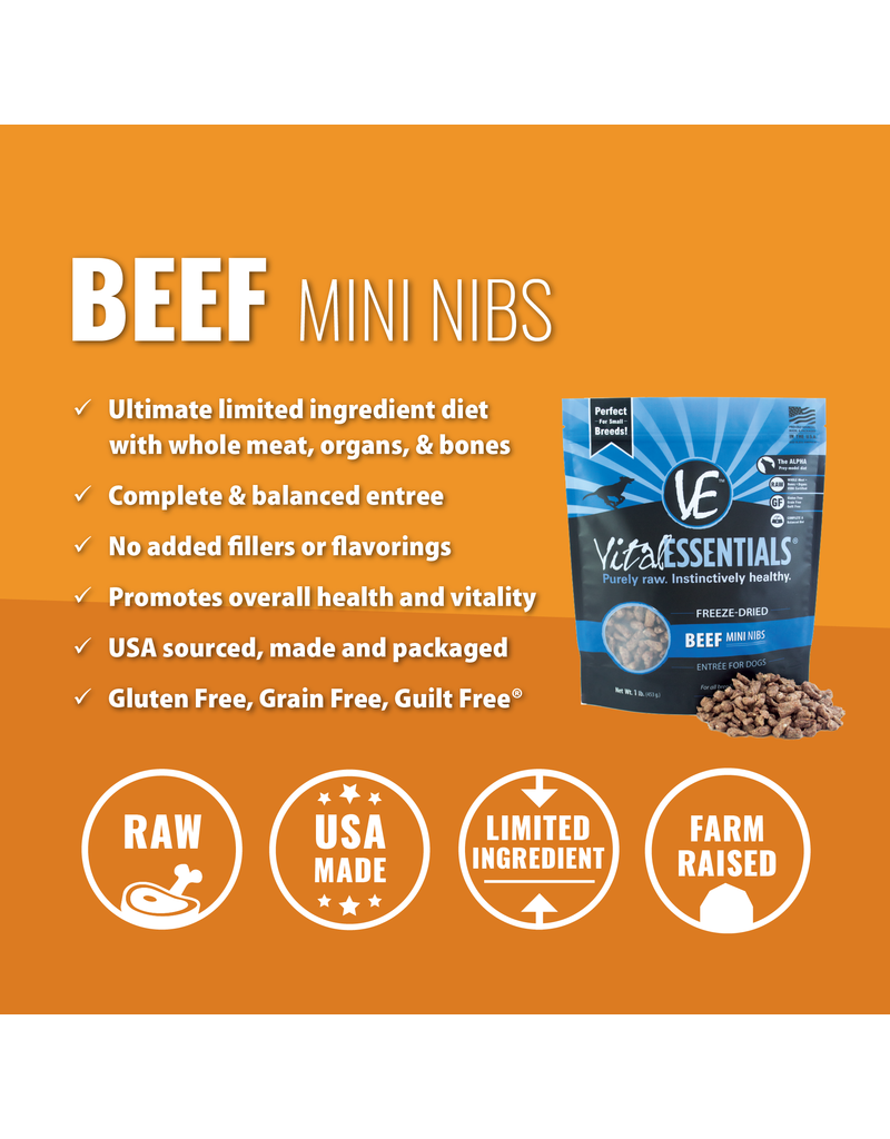 Vital Essentials Beef Mini Nibs Freeze-Dried Grain Free Dog Food