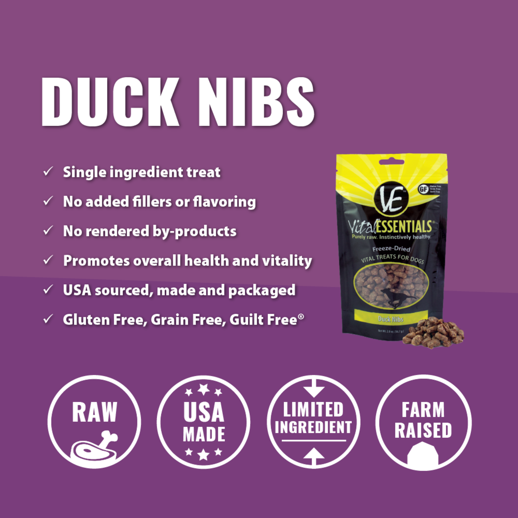 Vital Essentials Duck Nibs Freeze-Dried Grain Free Treats