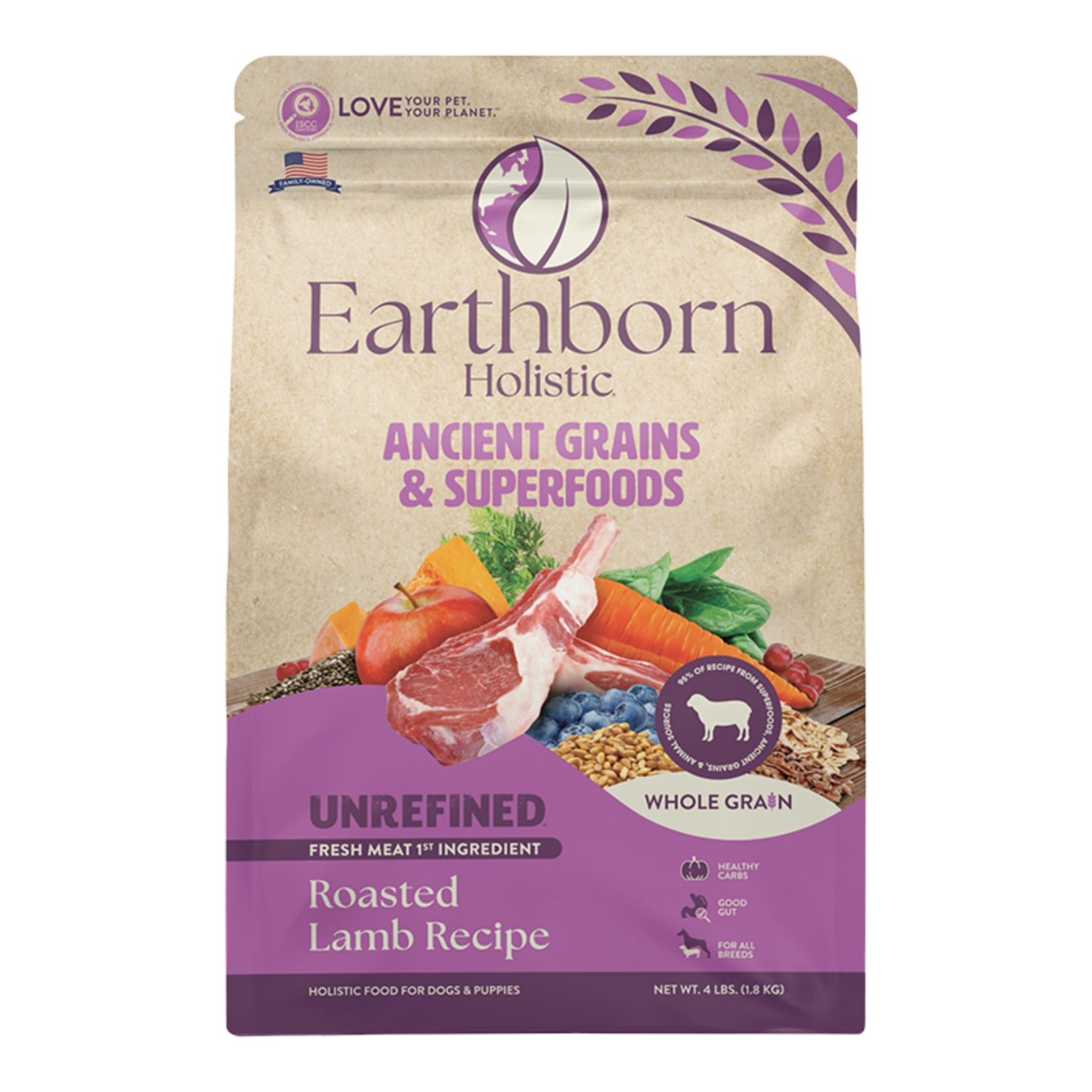 Earthborn Holistic Unrefined - Roasted Lamb Recipe Dry Dog Food