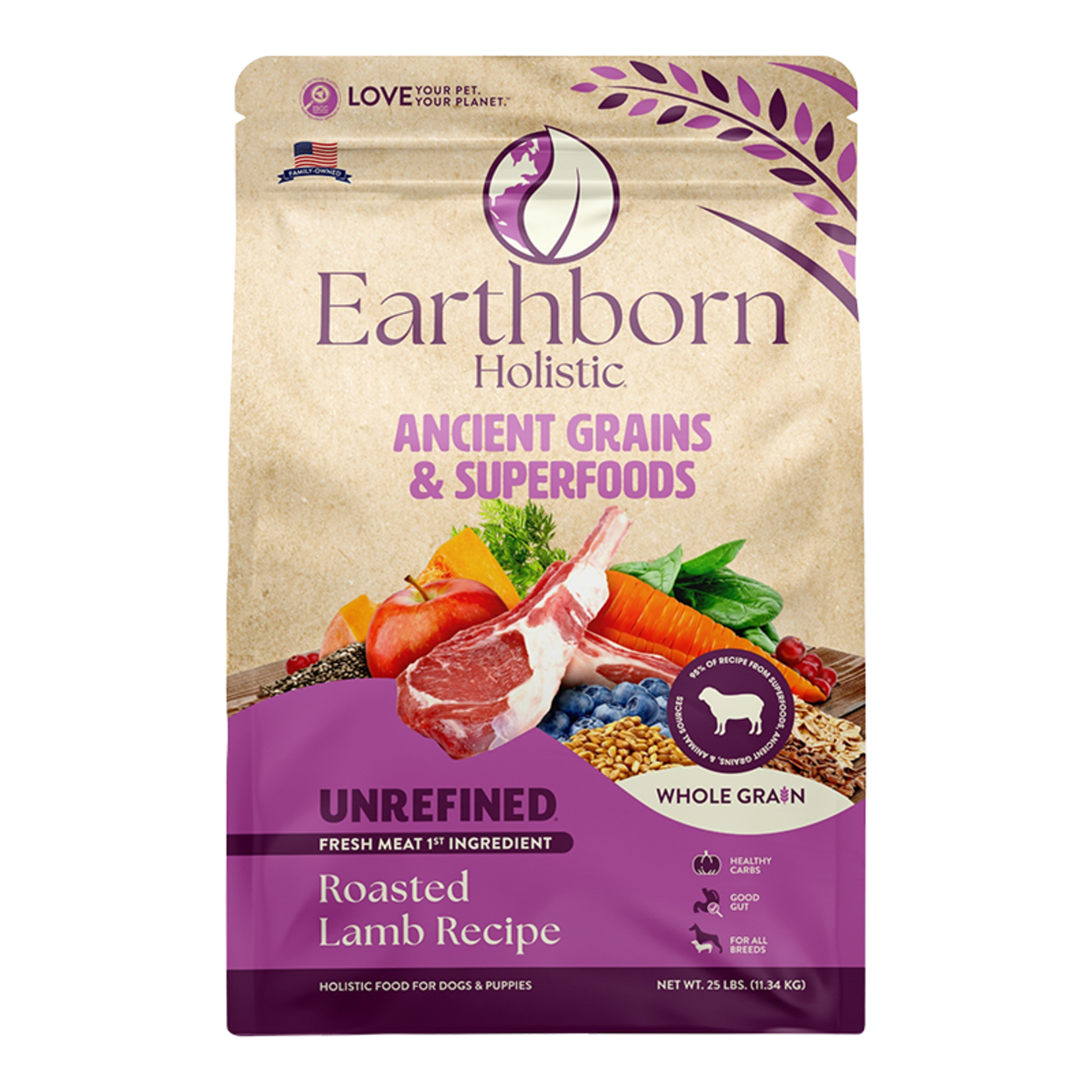 Earthborn Holistic Unrefined - Roasted Lamb Recipe Dry Dog Food