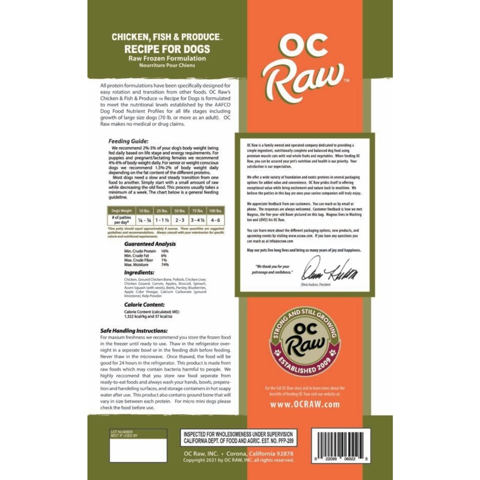 OC Raw Chicken, Fish & Produce for Dogs (*Frozen Products for In-Store Pickup Only. *)