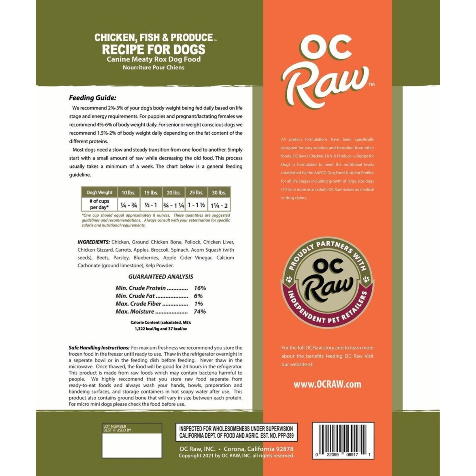 OC Raw Chicken, Fish & Produce for Dogs (*Frozen Products for In-Store Pickup Only. *)