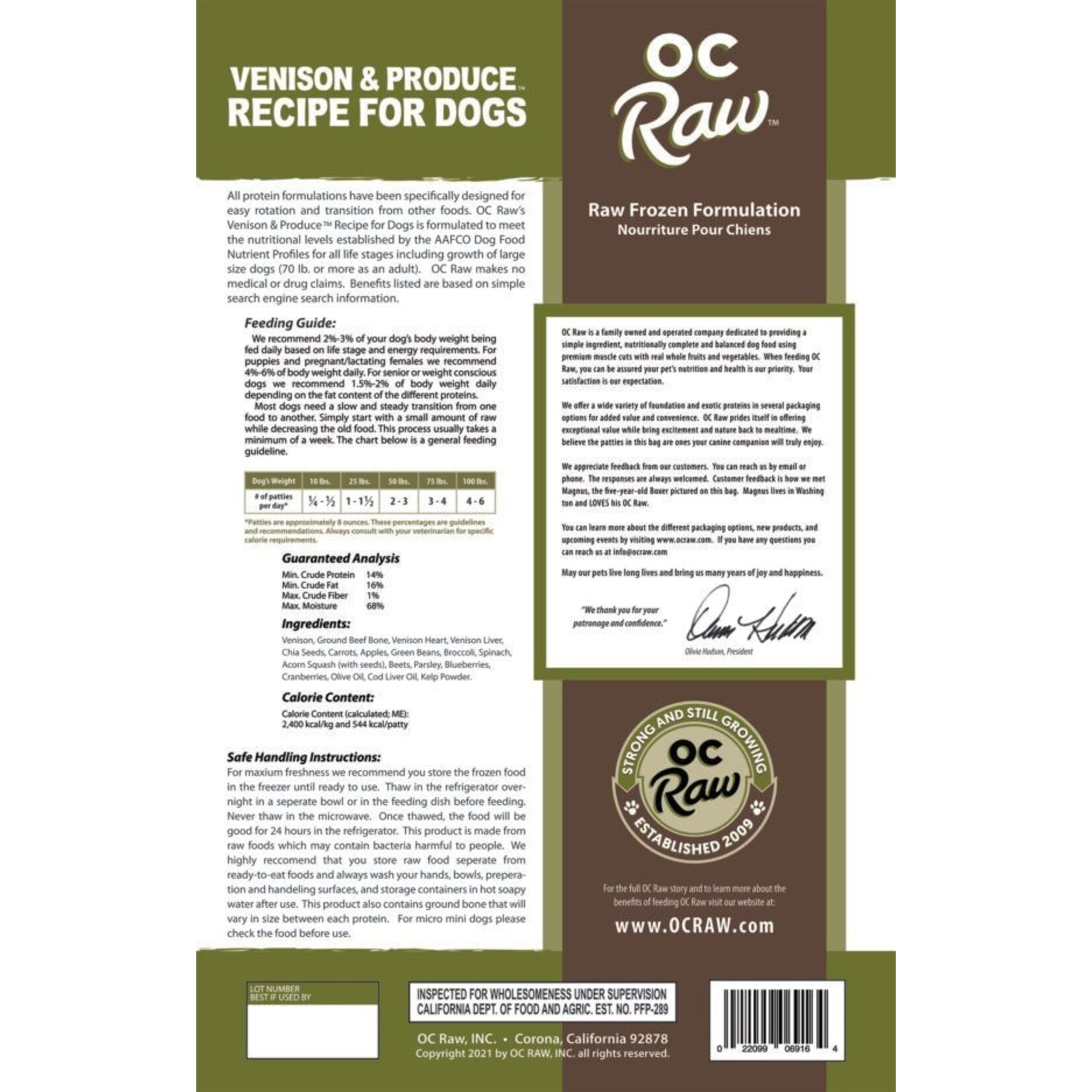 OC Raw Venison & Produce for Dogs (*Frozen Products for In-Store Pickup Only. *)