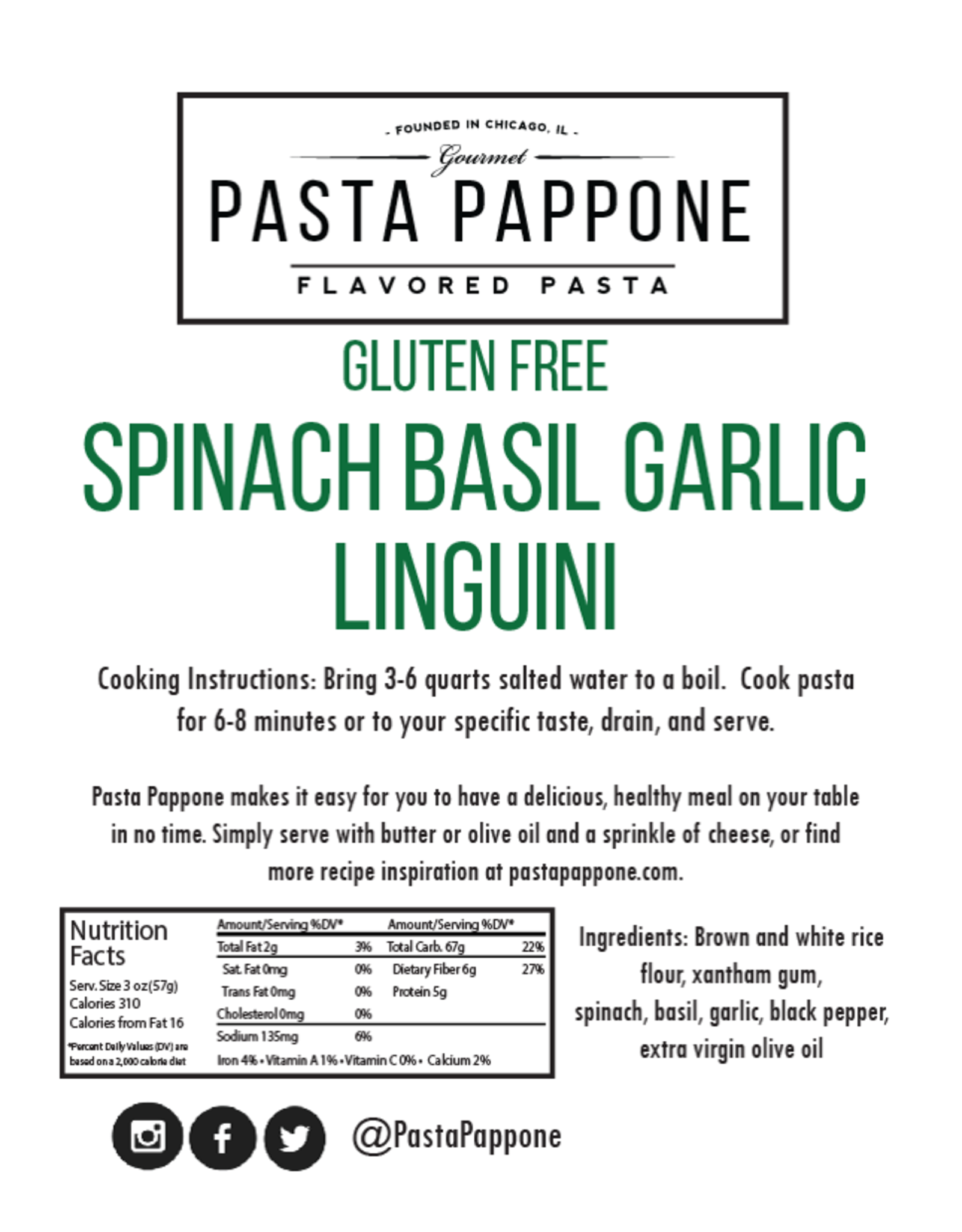 GF Spinach Basil Garlic Linguini Pasta