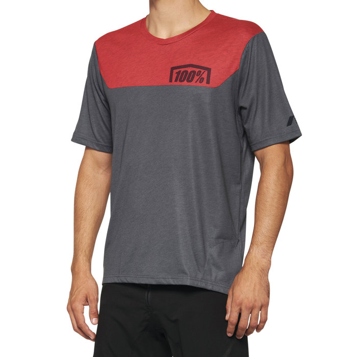 100% 100% AIRMATIC SHORT SLEEVE JERSEY CHARCOAL / RACER RED