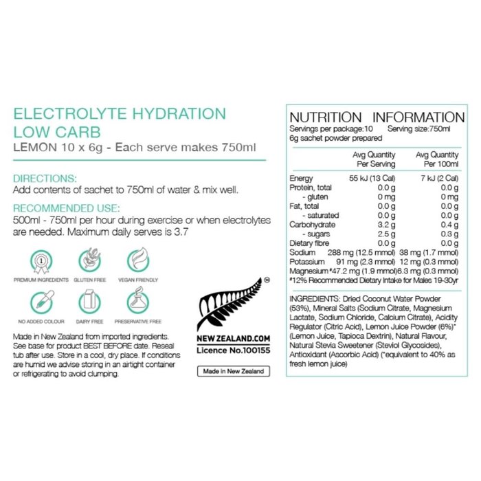 PURE PURE ELECTOLYTE HYDRATION LOW CARB 6G X 10 PACK