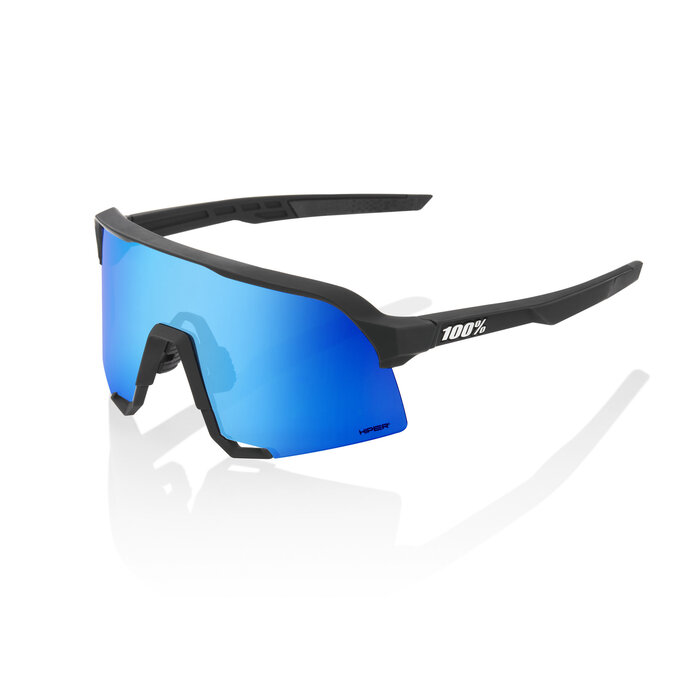 100% 100% S3 SUNGLASSES MATT BLACK - HIPER BLUE MIRROR