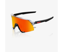100% 100% S3 SUNGLASSES TRANSLUCENT GREY / MATT BLACK - HIPER RED MIRROR