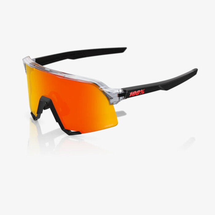 100% 100% S3 SUNGLASSES TRANSLUCENT GREY / MATT BLACK - HIPER RED MIRROR