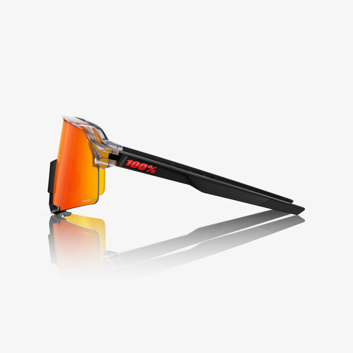 100% 100% S3 SUNGLASSES TRANSLUCENT GREY / MATT BLACK - HIPER RED MIRROR
