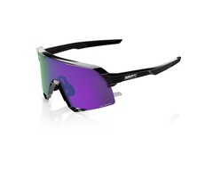 100% 100% S3 SUNGLASSES POLISHED BLACK / HIPER POLARIZED LAVENDER MIRROR