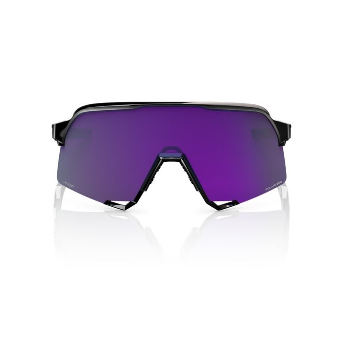 100% 100% S3 SUNGLASSES POLISHED BLACK / HIPER POLARIZED LAVENDER MIRROR