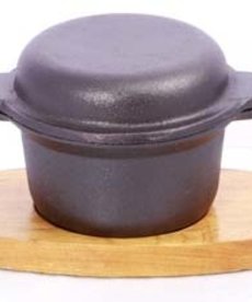 Cast Iron Garlic Prawn Dish with Wooden Base- 10.5cm x 5.5cm Cast Iron Garlic Prawn Dish with Wooden Base- 10.5cm x 5.5cm