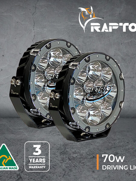Ultravision Raptor 70 LED 7″ Driving Light (Pair) Inc harness - 5700k