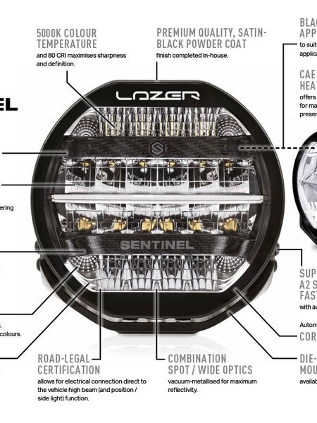 Lazer Lamps SENTINEL 9'' ELITE (BLACK) - with Position Lamp