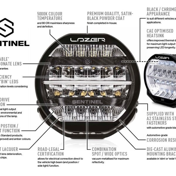 Lazer Lamps SENTINEL 9'' ELITE (BLACK) - with Position Lamp