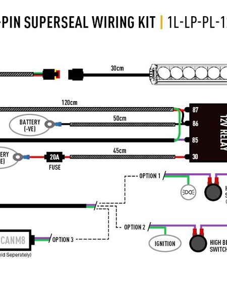 Lazer Lamps SINGLE-LAMP WIRING KIT (3-PIN, SUPERSEAL, 12V)