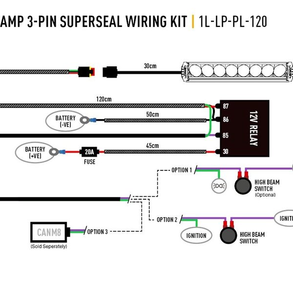 Lazer Lamps SINGLE-LAMP WIRING KIT (3-PIN, SUPERSEAL, 12V)