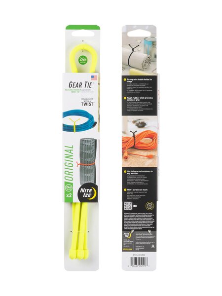 Nite-Ize Gear Tie Reusable Rubber Twist Tie 24 in - 2 Pack - Neon Yellow