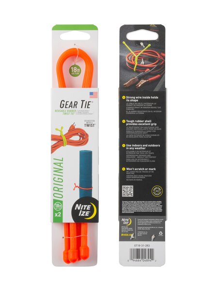 Nite-Ize Gear Tie Reusable Rubber Twist Tie 18 in - 2 Pack - Bright Orange