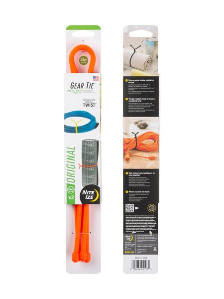 Nite Ize Gear Tie Reusable Rubber Twist Tie 24 in - 2 Pack - Bright Orange