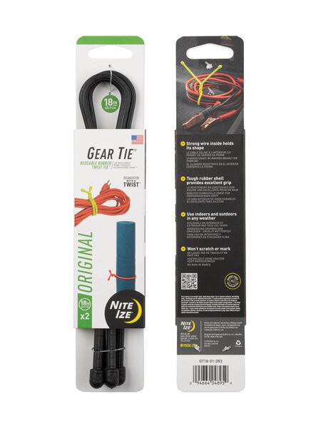 Nite Ize Gear Tie Reusable Rubber Twist Tie 18 in - 2 Pack - Black