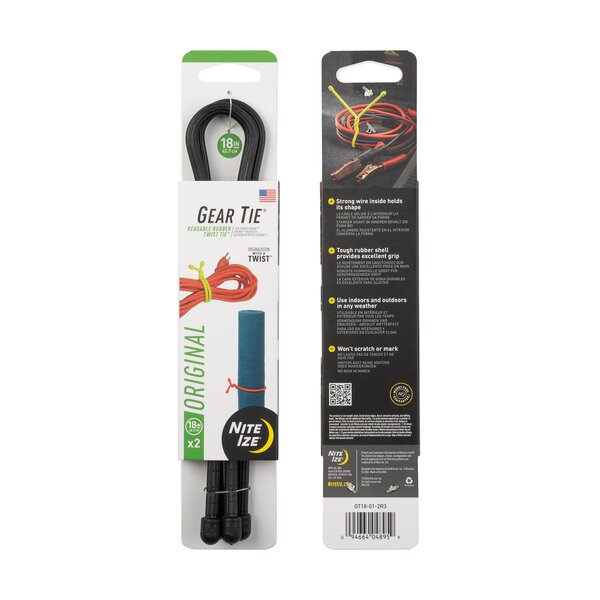 Nite Ize Gear Tie Reusable Rubber Twist Tie 18 in - 2 Pack - Black