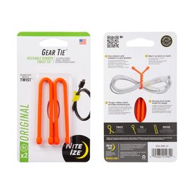 Nite-Ize Gear Tie Reusable Rubber Twist Tie 6 in - 2 Pack - Bright Orange