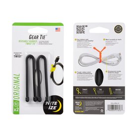 Nite-Ize Gear Tie Reusable Rubber Twist Tie 6 in - 2 Pack - Black
