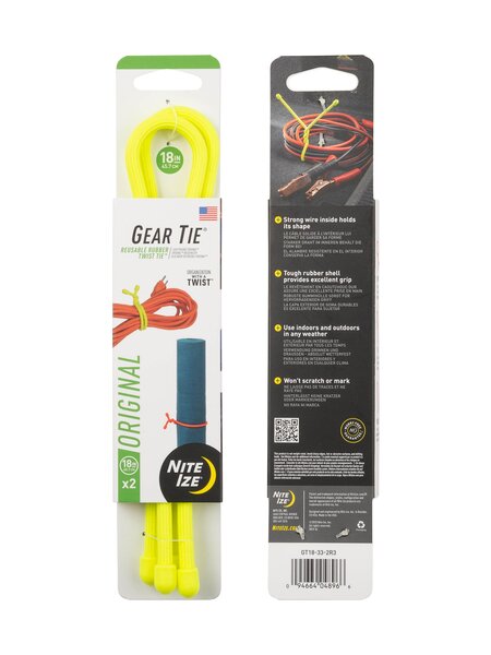 Nite-Ize Gear Tie Reusable Rubber Twist Tie 18 in - 2 Pack - Neon Yellow
