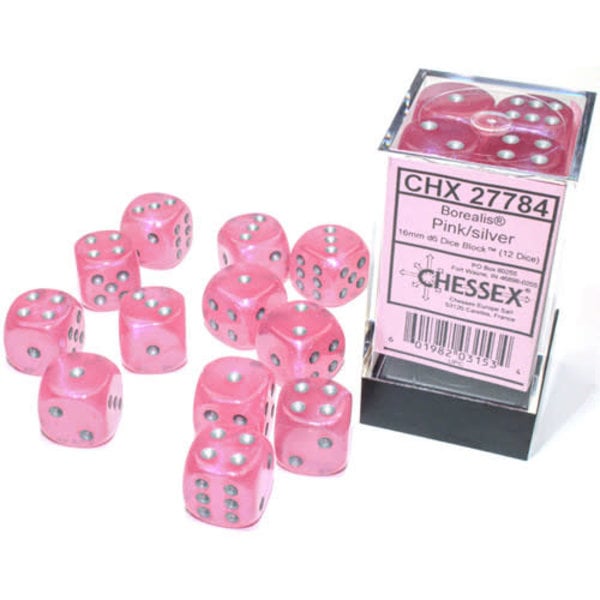 Chessex Borealis Pink/silver 16mm d6 Dice Block