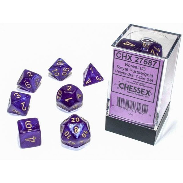 Chessex Borealis Royal Purple/gold Polyhedral 7-Die Set