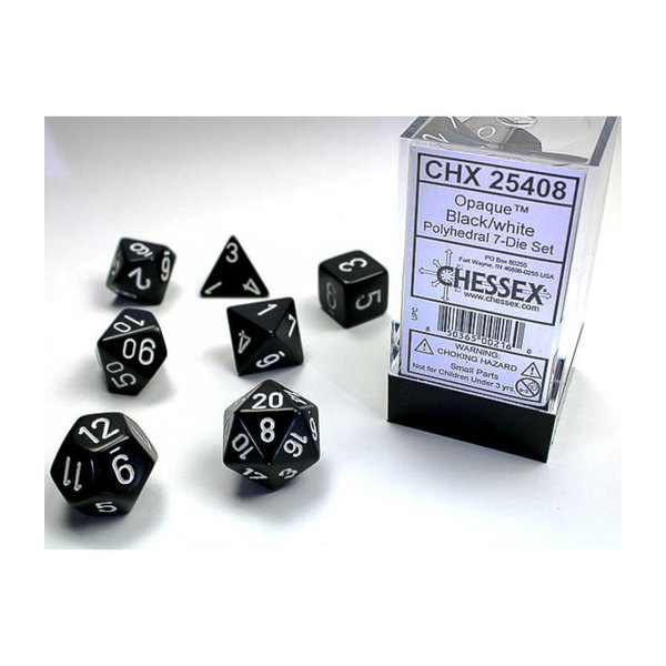 Chessex Opaque Black/white Polyhedral 7-Die Set