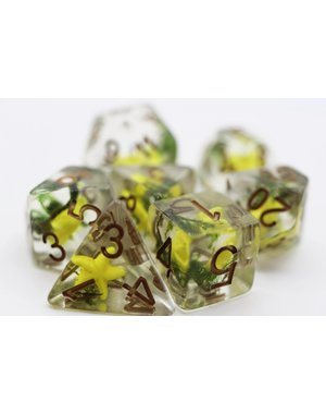 Foam Brain Yellow Starfish and Seaweed RPG Dice Set