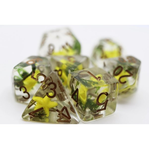 Foam Brain Yellow Starfish and Seaweed RPG Dice Set