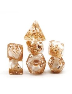 Foam Brain Skull and Gold Glitter RPG Dice Set